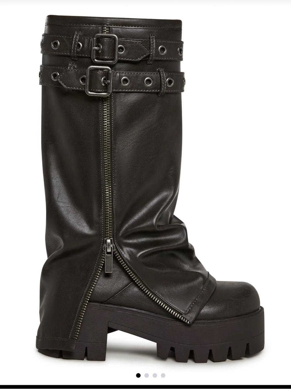 Dolls Kill Black Chunky Lug Mid-Calf Zip & Buckle Boots
